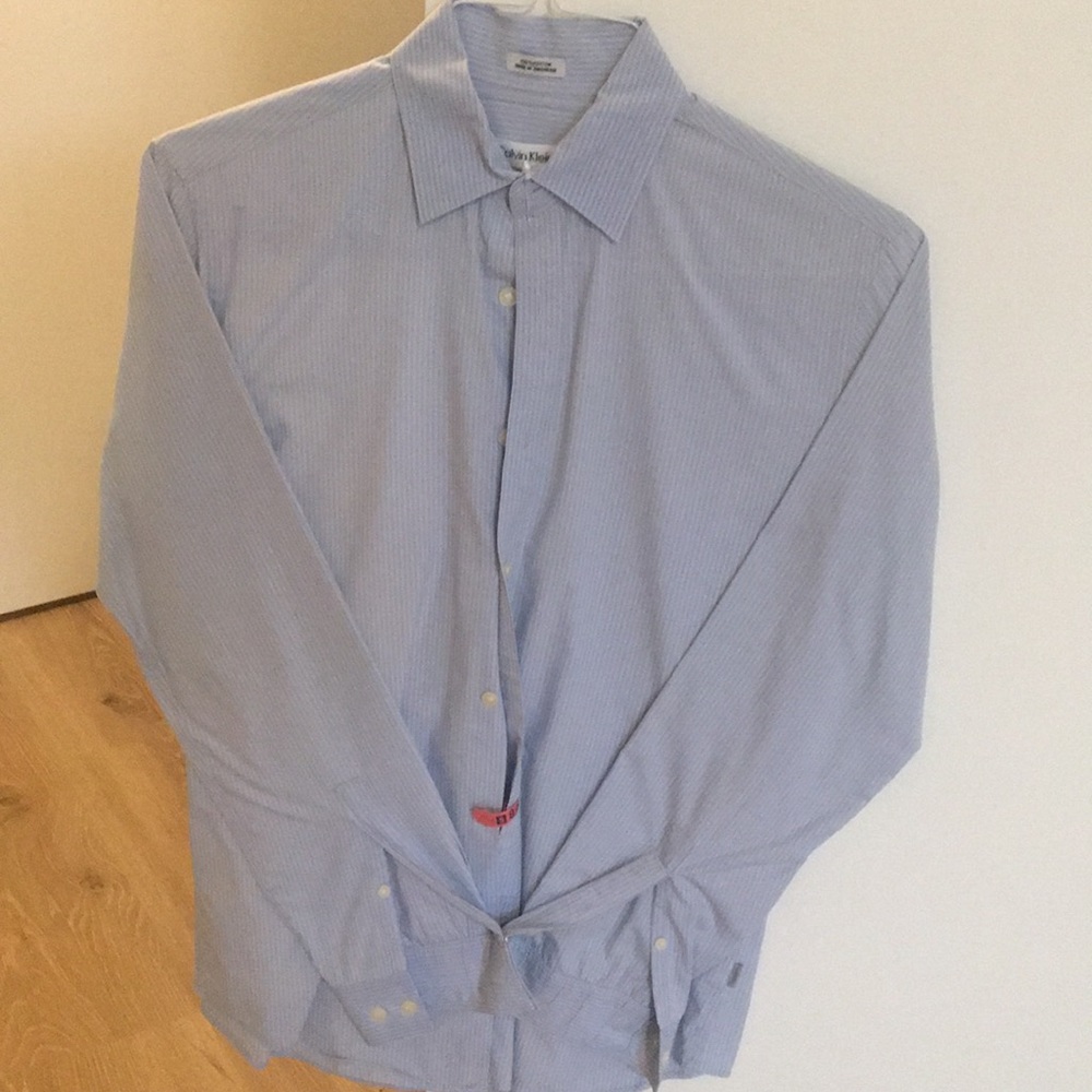 Calvin Klein baby blue striped button downed shirt